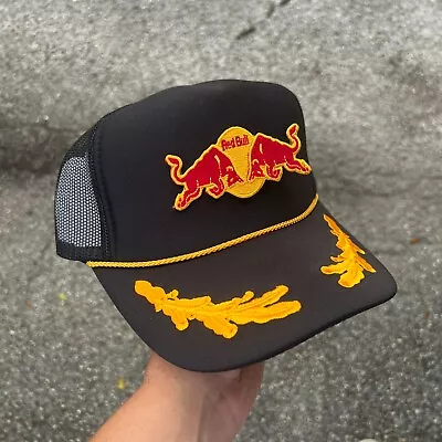 New Red Bull Racing Yellow Black Hat 5 Panel High Crown Trucker Snapback Vintage • $25.95