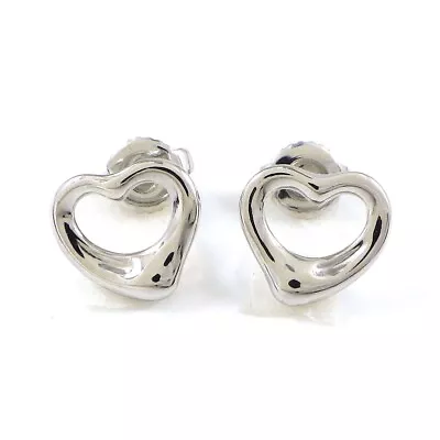 Tiffany & Co. Pierced Earrings Open Heart Studs 11mm Elsa Peretti PT950 Platinum • $500