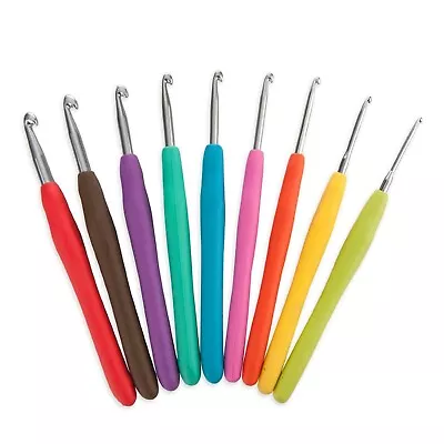 £6.98 • Buy Crochet Hooks Set Soft Grip Handles Knitting Needles Multi Colour Aluminum 9Pcs
