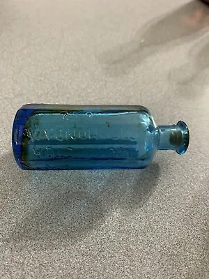 Wheaton Octagonal Blue Glass Mini Bottle • $10