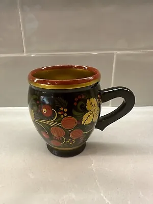 Vintage Made In Russia Wood Hand Painted Toleware Cup Mug Colorful Berries • $13
