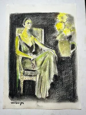 Kees Van Dongen Drawing On Paper (Handmade) Signed And Stamped Mixed Media Vtg  • $115