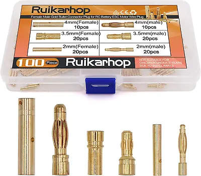 100PCS 2Mm 3.5Mm4Mm Female Male Gold Banana Bullet Connector Plug For RC Battery • $23.21