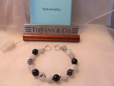 Tiffany & Co. Black Onyx & Moonstone Quartz Sterling Silver Bead Bracelet • $611.60