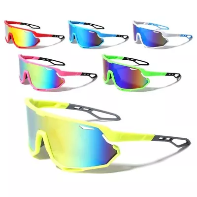 Cycling Biker Sunglasses Mirror One Piece Shield Lens Wrap Around Plastic Frame. • $13.99