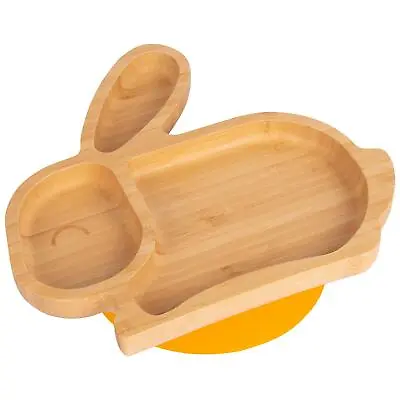 Tiny Dining Yellow Rabbit Bamboo Baby Suction Plate Toddler Weaning Feeding Set • £15