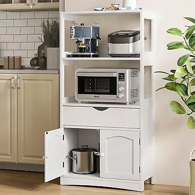 $109.99 • Buy Kitchen Pantry Storage Cabinet With Microwave Storage Space And Shelves White