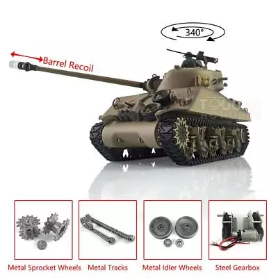 1/16 Henglong 7.0 Upgraded M4A3 Sherman RC Tank 3898 Metal Tracks Barrel Recoil • $285.11