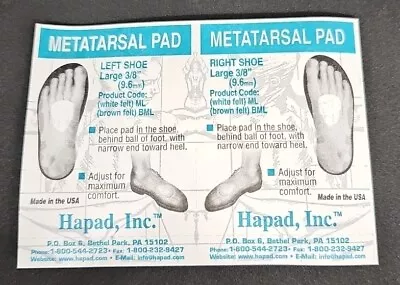 Hapad Metatarsal Pad Larg 3/8 Mortons Neuroma Pads Metatarsalgia Foot Pads • $8.99