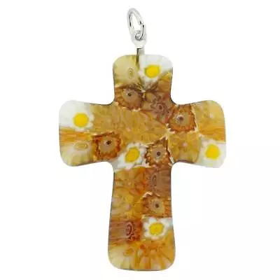 GlassOfVenice Murano Glass Golden Brown Millefiori Cross Pendant • $34.95