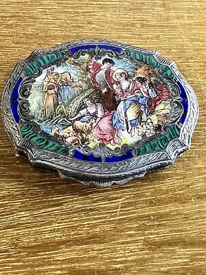 Antique Italian 800 Silver Enamel Romantic Scene Compact Case Nice Condition • $300