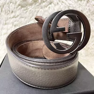 Gucci Belt Interlocking GG Silver - Unisex Italian Leather Tone Belt With Silve • $153
