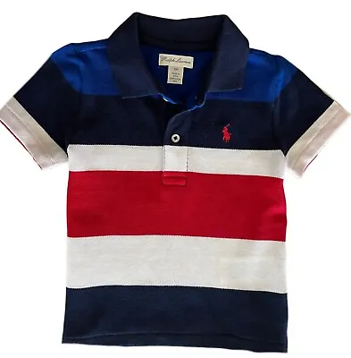 Ralph Lauren Baby Boys Polo T Shirt Cotton Mesh Stripe 6 12 18 24 Mths • £9.99