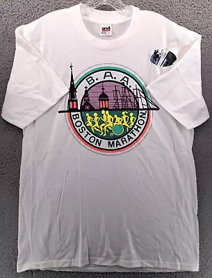 VINTAGE Boston Marathon T-Shirt Mens XL White Single Stitch Logo Running USA NEW • $25.49