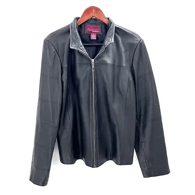 Merona Black Sleek 100% Genuine Leather Jacket Womens XL • $59.99