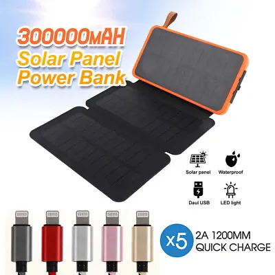 $34.14 • Buy 300000mAh Waterproof Portable Solar Charger & 5x Certified Cable