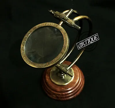Vintage Antique Brass/Glass Magnifying Reading Lens Table Magnifier Vintage • $83.15