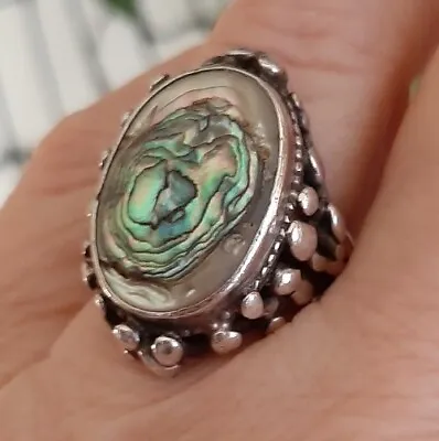 VNTG Ring Brutalist 6 1/2 MCM Sterling Silver Drip Abalone Eye Of Storm Galaxy  • $155