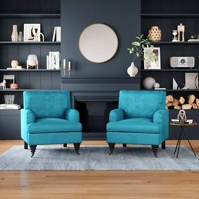 Teal Blue Velvet Accent Tub Chair Armchair Living Room Bedroom Single Sofa Seat • £199.95