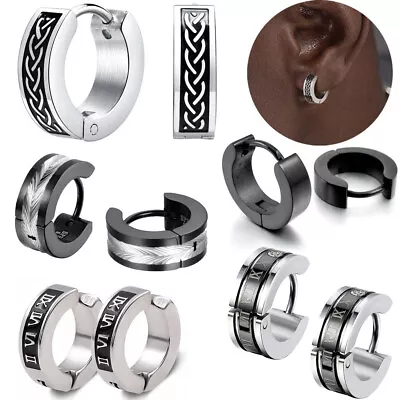 Norse Viking Earrings For Men Boys Hip Hop Punk Stainless Steel Hoop Huggie Gift • £1.99