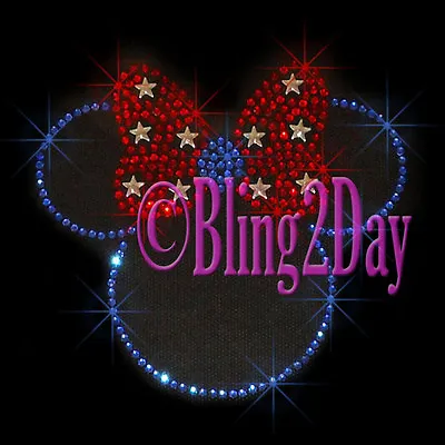 Minnie Mouse - Star Bows 5.5  X 5  Rhinestone Iron On Transfer Fix - 4th July • $7.99