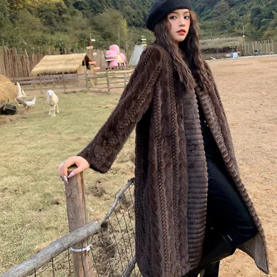 Long Retro Mink Fur Coat Thicken Womens Warm Jackets V-neck Long Korean Outwear • $214.62