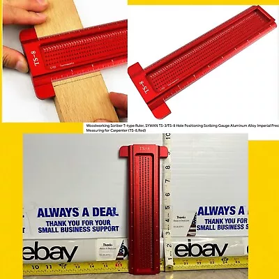 TS-8 Woodworking Scriber Inch Hole Ruler RED Aluminum Alloy T-shaped Ruler 1/32 • $32.89