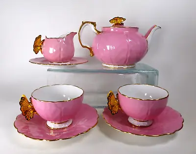 Aynsley China Butterfly Handle Tea Pot Cups & Saucers For 2  - Art Deco • £995
