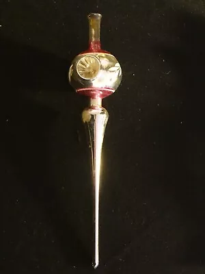 Antique Vintage German Pink - Silver Glass Finial Tree Topper 3 Indents 10  • $9.99