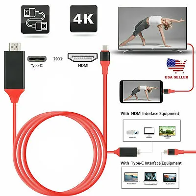 USB-C Type C To HDMI HDTV TV Cable Adapter For Samsung Galaxy S10 Note 9 MacBook • £7.13