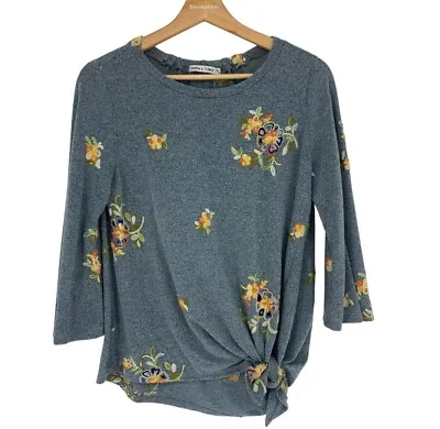 FIG & FLOWER ANTHROPOLOGIE Top Womens X-Large Petite Blue Embroidered Floral • $22