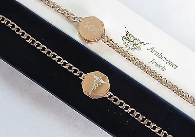 Rose Gold Sos Bracelet/bangle. Waterproof Medical Alert/stainless Steel Talisman • £25.99