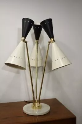 Vintage Black White Diabolo Table Lamp Italian 1950 Mid Century Marble Base • $336