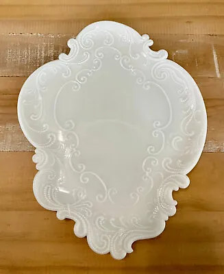 White Milk Glass Swirl Pattern Vanity Tray Back Marked “R” • $33