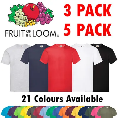 £11.75 • Buy 3 & 5 Pack Fruit Of The Loom Unisex T-Shirt Plain Cotton Short Sleeve Tops Bulk