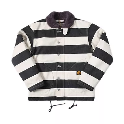 Bob Dong Sherpa Prison Stripe Navy N-1 Military Deck Motorcycle Jacket Coat • $250