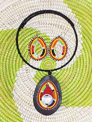 Hand Made Maasai Beaded Cowry Necklace & Earrings Set Boho Hippie Tribal Jsmm1 • $14.97