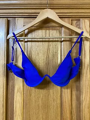 Zaful Underwire Plunging Collar Padded Bikini Top Size Small Solid Blue • $9.95