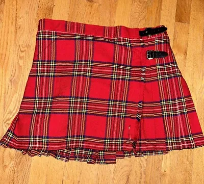 Mens Scottish Plaid Mini Skirt Kilt 36 Red Tartan Wool Tweed Buckle Pin • $23.75