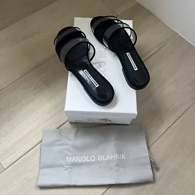 New Manolo Blahnik PVC Black Clear Suede Invymuflat Flat Sandals Shoes Size 39.5 • £320.91