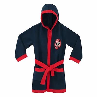 Girls Disney Minnie Mouse Dressing Gown Hooded Robe Age 2-6 Years Navy • £8.99