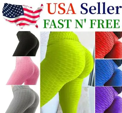 Women Leggings Anti-Cellulite High Waist Push Up Yoga Pants Tik Tok Butt Lift US • $8.99