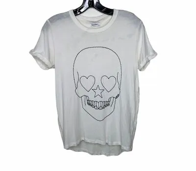 Lauren Moshi Edda Peace Love Skull Vintage Embroidered Tee • $55