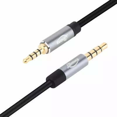 3.5mm 4-Pole AUX TRRS Male To Male Audio Mic Coiled Headphone Cable 1.7m • £6.95