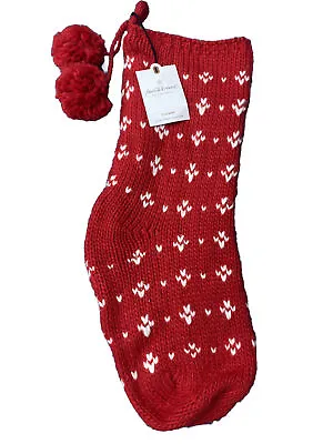 Hearth & Hand With Magnolia Red & White Knit Christmas Stocking With PomPoms New • $11.83