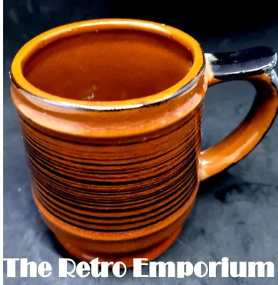 VINTAGE Ceramic Coffee Mug Tea Mug MADE IN JAPAN Retro BROWN STripe Stein Shape • $5