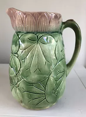 Antique 1870 Arsenal Pottery Majolica Pitcher  Lily Pad  7  • $39