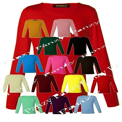 Girls Long Sleeve Top Plain Basic Kids Children T-shirt Crew Neck Uniform • £3.99