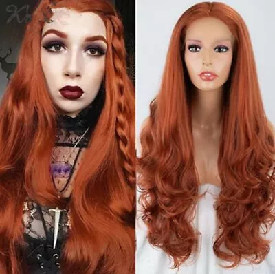 Women Copper Red Lace Front Wigs Orange Long Wavy Synthetic Natural Cosplay Wigs • $33.99