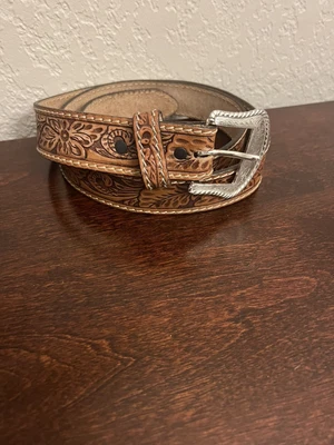 $25 • Buy Tony Lama Men's Floral Filigree Tooled Tan Leather Belt C40064 Size 46
